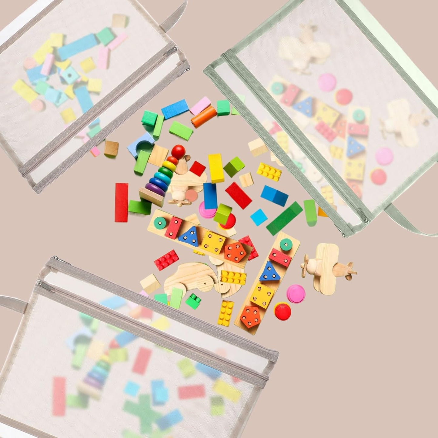 10 Pack Colored Mesh Zipper Pouch Bags, Double-Layer Nylon Puzzle Building Block Sets Toy Storage & Organization, Breathable See Through A4 Zipper Pouch with Handle for School Office Games