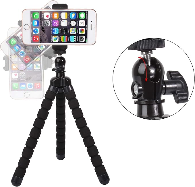 Phone Mini Tripod, Ruittos Premium Flexible Mobile Phone Tripod Stand Compatible with iPhone Samsung Go Pro, Small Digital Camera, Black