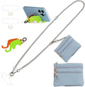 Clip and Go Strap for Phone Silver Metal Chain with Blue Pouch Wallet Crossbody Phone Lanyard for Women with Cell Phone Stand Holder 2 Patches Tether Adjustable Anti Theft for iPhone 16 15 All Phones