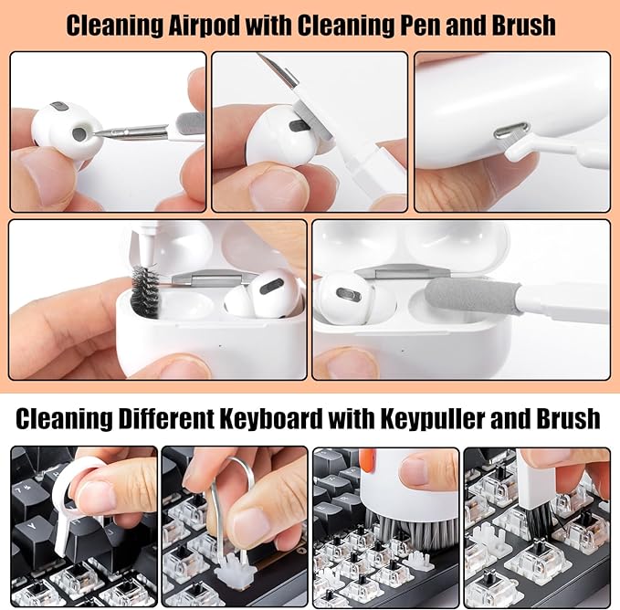 walrfid Laptop Phone Screen Cleaner Kit, Computer Keyboard Brush Cleaning Spray for iPhone AirPods MacBook iPad, 20-in-1 Electronic Device Clean Tool for Camera Earbud Car Screens (White)