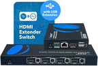 OREI 4x1 KVM 4K HDMI Over Ethernet Extender Switcher Balun Over CAT6/7 Cable 4K@60Hz Upto 230 Feet - 2 USB 1.1 Ports, Supports Keyboard and Mouse USB
