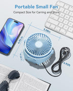 USB Desk Fan, 5 Inch Mini Portable, 3 Speeds Strong Airflow Personal Desktop, Detachable Cooling Fan 360° Rotation Quiet Small Fan for Desk Home Office Travel Car, Blue, 5ft Cable