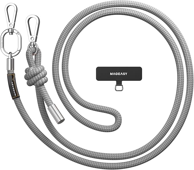 MAGEASY Universal Cell Phone Lanyard - Anti-Theft Thick Rope Crossbody Phone Strap for iPhone 16 Pro Max & Most Smartphones, for Men & Women | 8.3mm Gray