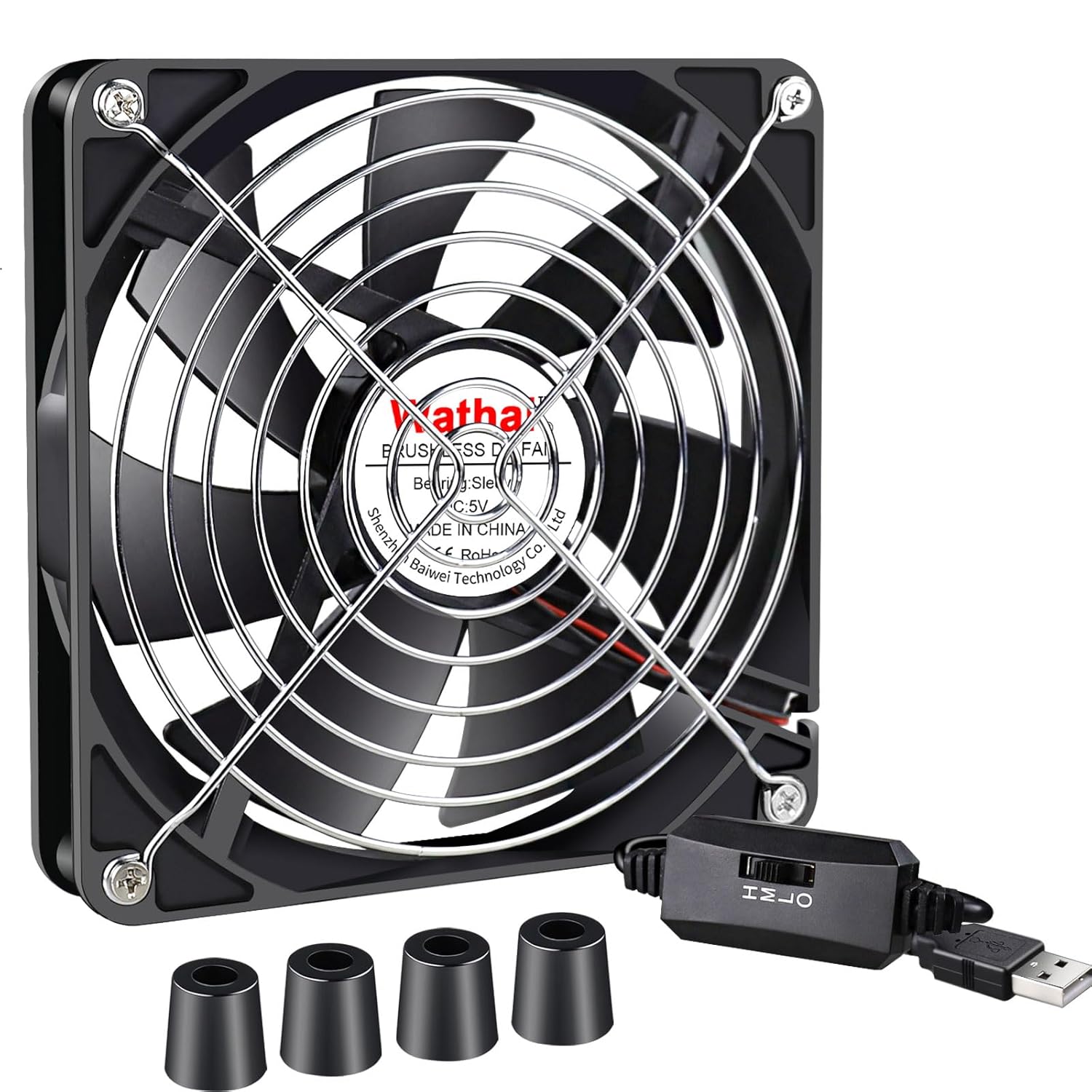 Wathai 140mm x 25mm USB Cooliing Fan 5V with Speed Control for Computer Case Receiver DVR PlayStation Xbox PS4 Router Cabinet Cooling