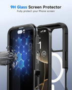 seacosmo for iPhone 16 Pro Case, Full Body Bumper with Built-in 9H Tempered Glass Privacy Screen Protector and Camera Lens Protector, Compatible with MagSafe, Shockproof Phone Cover, 6.3", Black