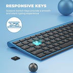 Wireless Keyboard and Mouse, Vssoplor 2.4GHz Rechargeable Quiet Full-Size Keyboard and Mouse Combo with Nano USB Receiver for Windows, Laptop, PC, Notebook-Black and Blue