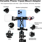 Peastrex Metal Phone Tripod Mount Extra Deep Clamp with Arca Port Cold Shoe 360°Ball Head Cellphone Tripod Adapter for iPhone Galaxy Smartphone Stand Holder for Vlogging Video Camera Monitor