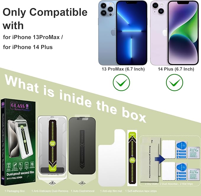 (2-Pack Matte Privacy Anti-Spy Screen Protector for iPhone 13 Pro Max/14 Plus (6.7-Inch),9H Tempered Glass,Anti-Glare,Full Coverage,Anti-Fingerprint,Auto Dust Removal,Bubble-Free