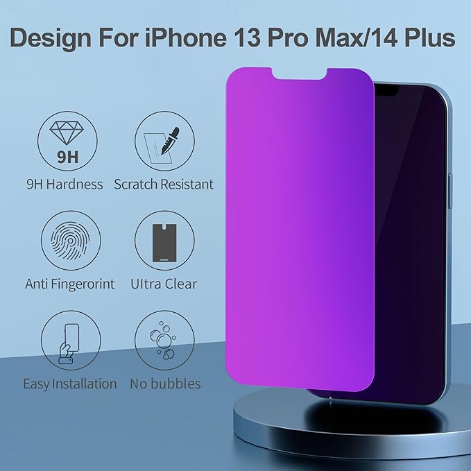 Compatible for iPhone 13 Pro Max Privacy Screen Protector/iPhone 14 Plus Screen Protector 6.7 Inch, Purple Gradient Anti Spy Anti Blue Light HD Tempered Glass Easy Installation