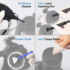 Camkix 14-in-1 Camera Lens Cleaning Kit - Includes Advanced Large Silicone Air Blower, 2in1 Lens Cleaning Pen, Dry Swabs, Cleaning Paper, 30 ML Optical Lens Spray for Mirrorless Cameras, APS-C, DSLR