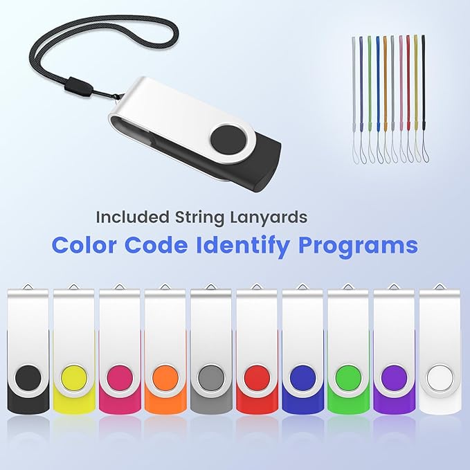 (Not 128GB) ABLAZE 128MB Flash Drive 10 Pack, USB 2.0 Memory Stick with Lanyards Swivel Thumb Drives Bulk 128MB Pendrive U Disk for Data Storage (Mixcolors)