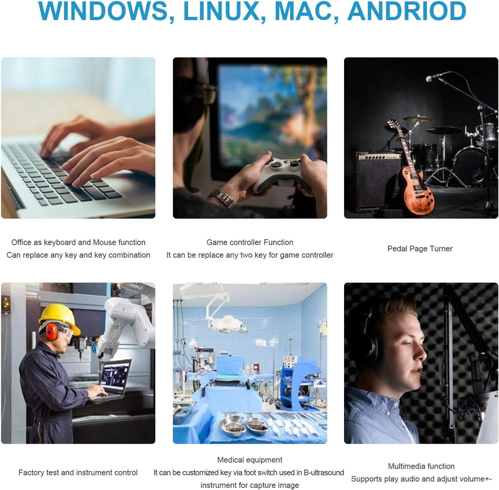 iKKEGOL Upgraded USB Triple Foot Pedal Switch Control 3 Three Key Footswitch Program Customized Computer Keyboard Mouse Game Action HID