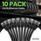 GEARit Cat 6 Ethernet Cable Pack - 10-Pack 50 ft Cat6 Ethernet Patch Cables | RJ45 Network Patch Cable, 10 Gbps Snagless Gold-Plated Connectors - Ethernet Cable Cat 6 for PC, TV, Router - Black