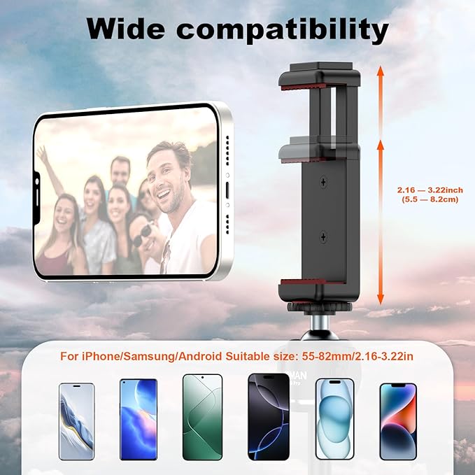 COMAN MT30-Pro Extendable Phone Tripod, 61cm Cell Phone Tripod Stand for iPhone with 360° Ball Head, Selfie Stick Vlog Stand with Remote, Tripod for iPhone 16/15/14/13/12 Pro Max/Android, Black