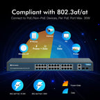 24 Port Gigabit Ethernet PoE Switch with 2 Uplink Gigabit Port & 2 SFP Port, YuanLey Unmanaged 24 Port PoE+ Network Switch, Rackmout, Build in 400W Power, Support 802.3af/at, Plug and Play