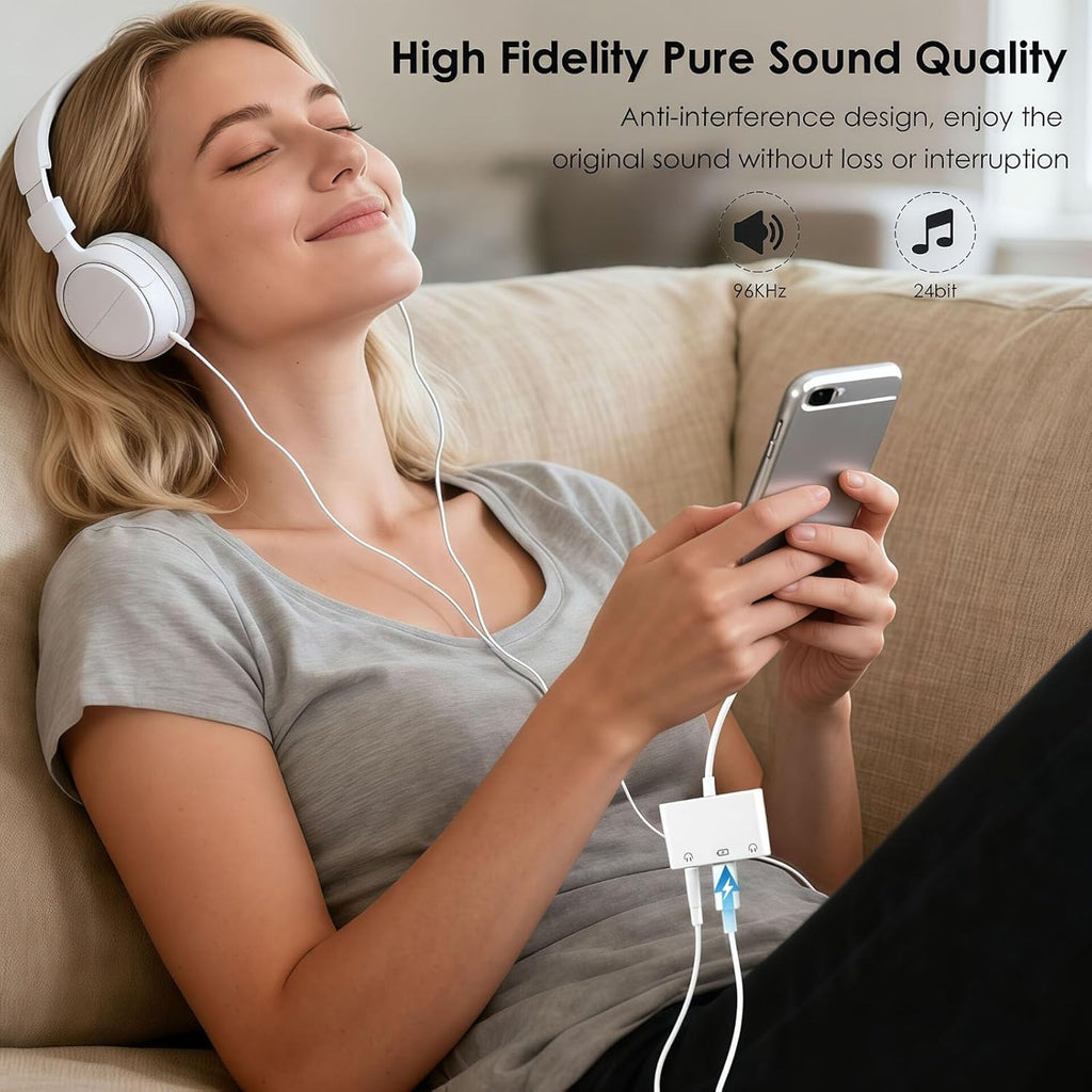 3-in-1 Aux to USB C Headphone Splitter USB-C to Dual 3.5mm Audio Adapter Dual Headphone Jack Adapter with PD Charging Compatible with iPhone 15/16, iPad Pro, Galaxy S25 Ultra, and More