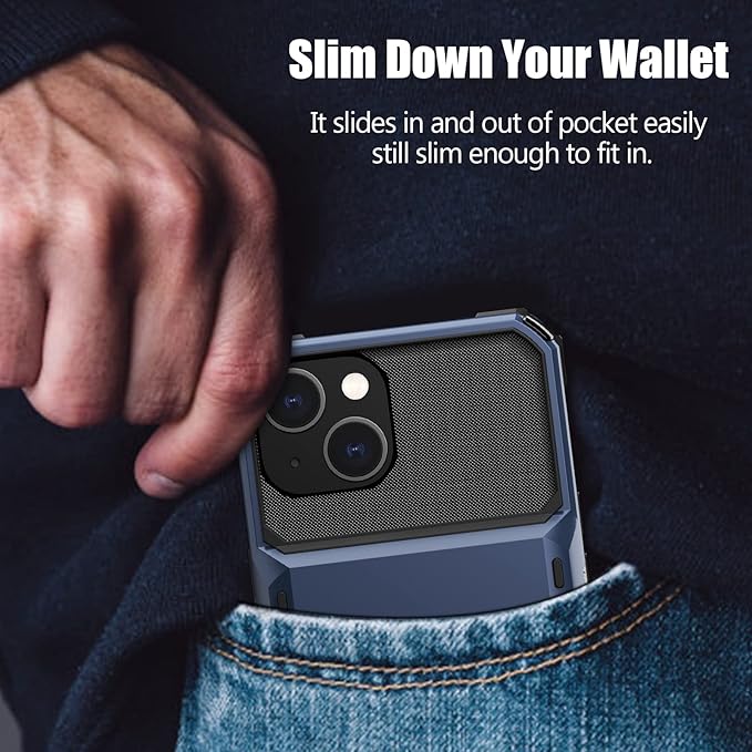 Nvollnoe for iPhone 13 Case with Card Holder[Store 5 Cards] Dual Layer Heavy Duty Shockproof Wallet Case with Hidden Card Slot Large Storage Cover for iPhone 13(Blue)