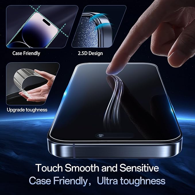 Screen Protector for iPhone 14 Pro [6.1 Inch],2 pcs Colorless Anti-Blue Light Tempered Glass Films, HD Clear, 9H Hardness, No Bubbles, Case Friendly with 2 pcs Camera Lens Protector