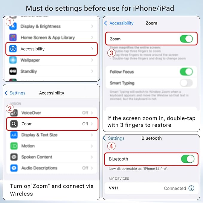 Wireless Camera Remote Control with Zoom for iPhone & iPad, Versatile Shutter with Front/Rear Camera Switch for Photo & Video, Smartphone Remote Clicker for TikTok