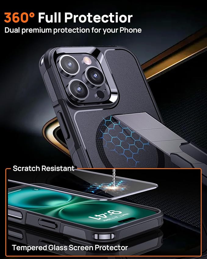 Lanhiem Magnetic for iPhone 16 Pro Case, with [2 Pcs Privacy Screen Protector] [Compatible with MagSafe] Shockproof Heavy Duty Military Grade Protective Phone Case Cover for iPhone 16 Pro (Black)