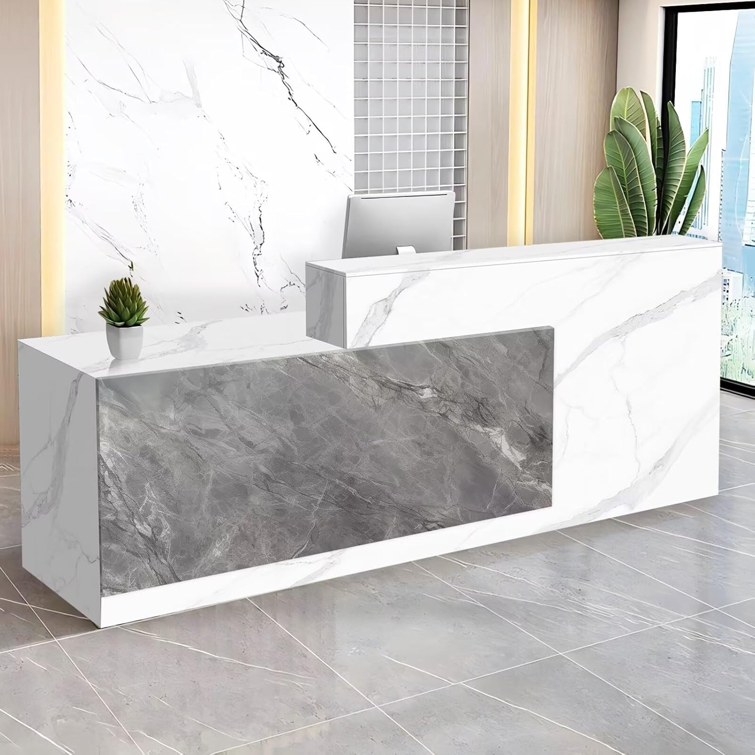 Reception Desk with Counter Modern Checkout Counter with Lockable Drawer Keyboard Tray Receptionist Desk for Office Salon Reception Table F Left 71inch/180cm