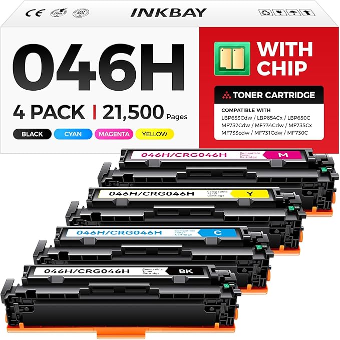 046H Toner Cartridge Set with Chip High Capacity Replacement for Canon CRG-046H 046 Toner Cartridges Compatible with LBP654Cdw MF731Cdw MF733Cdw MF735Cdw Printer (Black Cyan Yellow Magenta, 4-Pack)