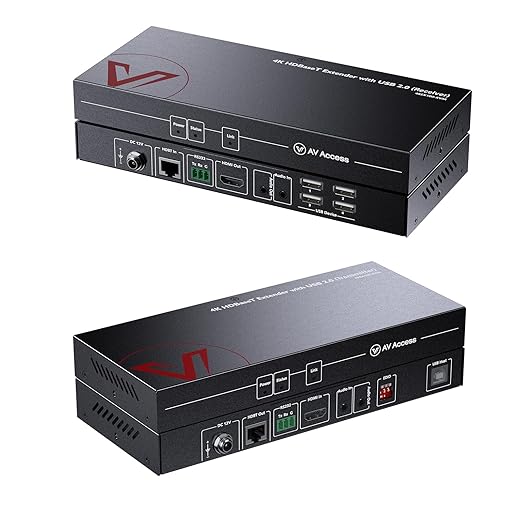 AV Access HDMI USB Extender(HDBaseT) KVM, 100m/330ft 4K 60Hz 1080p 120Hz Over Cat5e/6/6a/7, 4 Ports USB2.0, No Signal Loss and Latency, RS232, POE, Independent EDID Management (4KEX100-KVM)