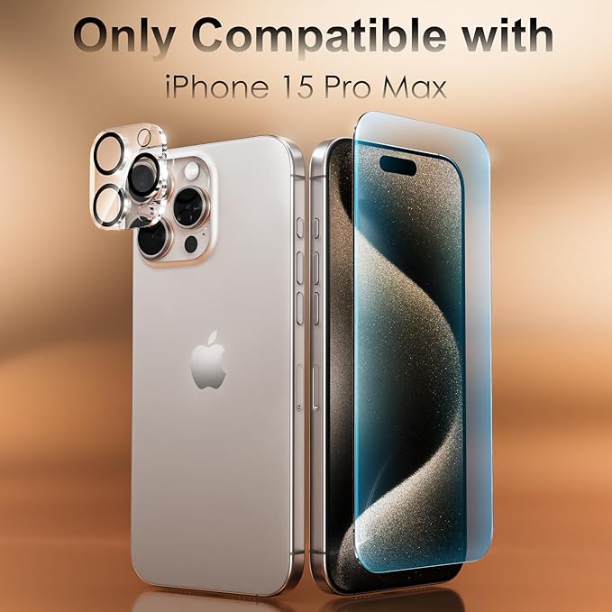 Fotbor [3+3 Pack for iPhone 15 Pro Max Screen Protector, Anti-Blue Light, [Eye Protection] 9H+ Tempered Glass with Camera Lens Protector Anti-Glare