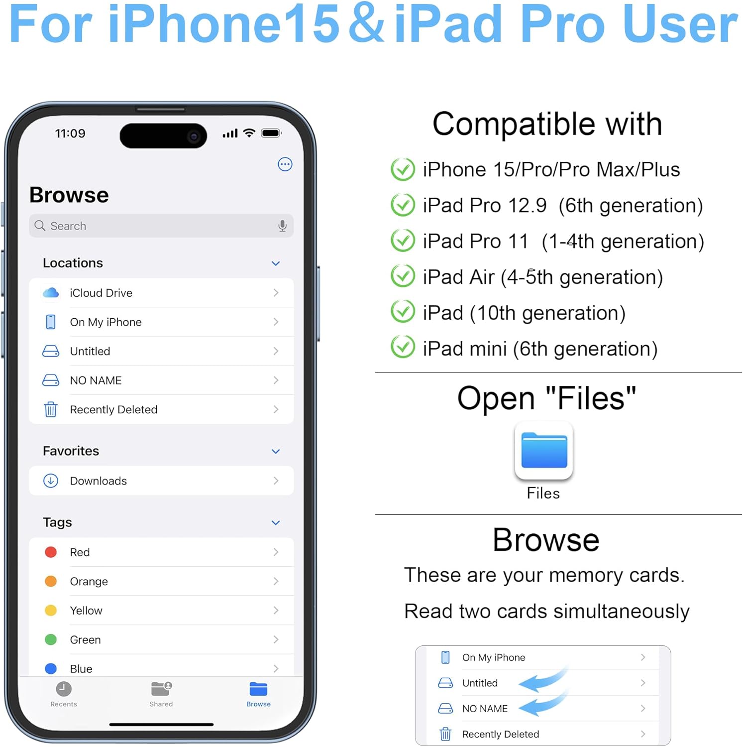 USB C SD Card Reader for iPhone 15/Mac/iPad, USB 3.0 Type C to SD/Micro SD Card Adapter Dual Slots Read and Write Simultaneously Memory Card Reader Compatible with MacBook Pro/Air Android