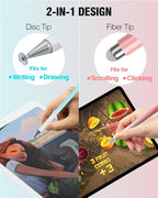Stylus Pen for Touchscreen, 2 in 1 Stylists Pens Compatible with All Touch Screens Devices, Tablets, iPhone, iPad, Android, Computer, Laptop, Fine Disc Tip Drawing Styluses [8 Pack]