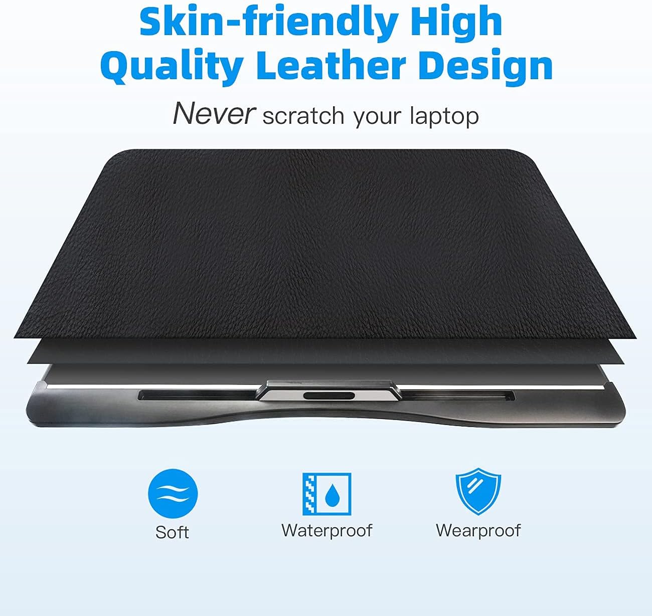 Laptop Bed Tray Table [Luxury PVC Leather], Adjustable Laptop Desk for Bed, Foldable Lap Desk for Laptop with 2 Drawers, Multifunctional Table for Working, Eating, Writing, Gaming, Drawing