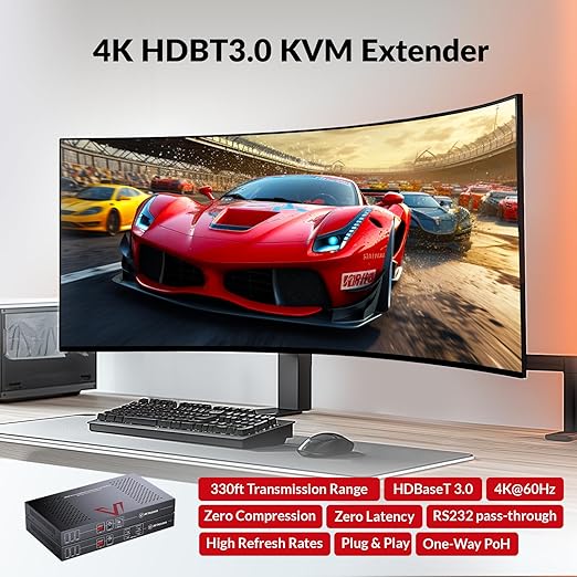 AV Access HDBaseT 3.0 HDMI KVM Extender, Uncompressed 5K@60H 4K@120Hz up to 100m/330ft, 144/165/240Hz Refresh Rate, Zero Latency (4KEX100-KVM-Pro)