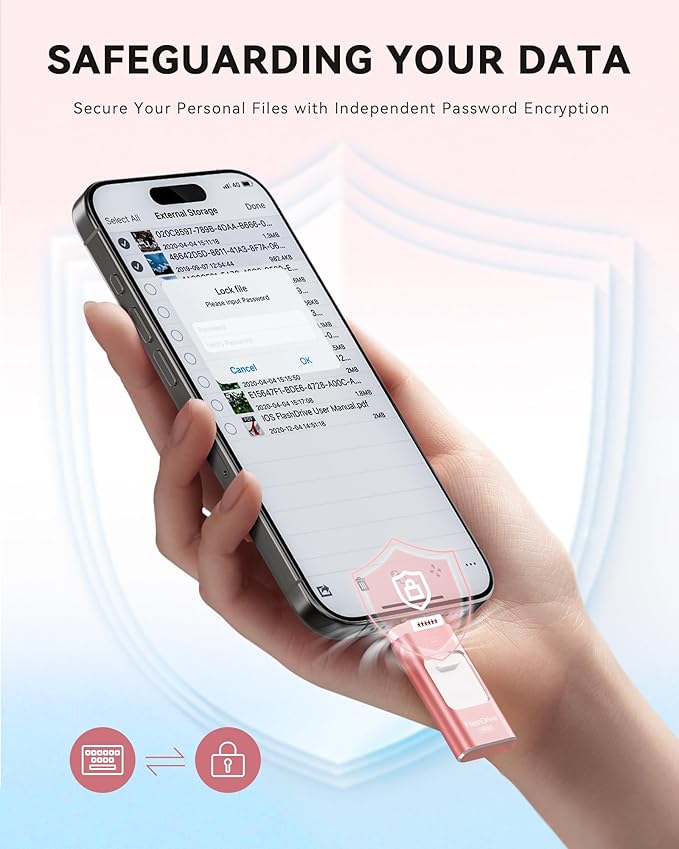 Apple MFi Certified 256GB Flash Drive for iPhone Thumb Drive Photo Stick, USB Memory Stick iPhone Flash Drive for Photos Videos, High Speed Jump Drive Compatible for iPhone/iPad/Android/PC (Pink)