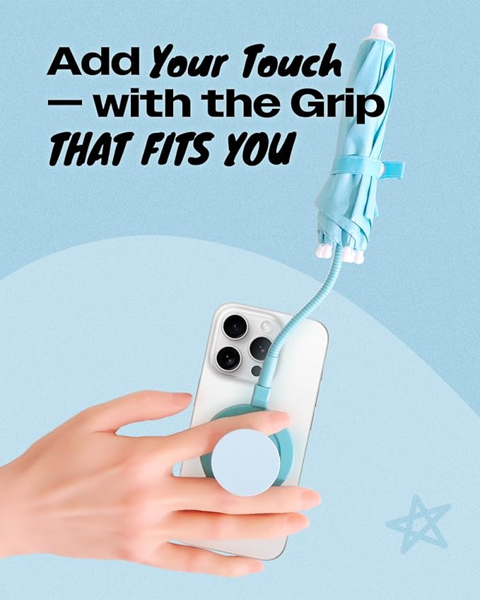 3 in 1 Magnetic Umbrella Sunshade Collapsible Expandable Phone Grip & Stand - Elegant Magsafe Compatible Phone Holder for Secure Grip and Hands-Free Viewing (Sky Blue)