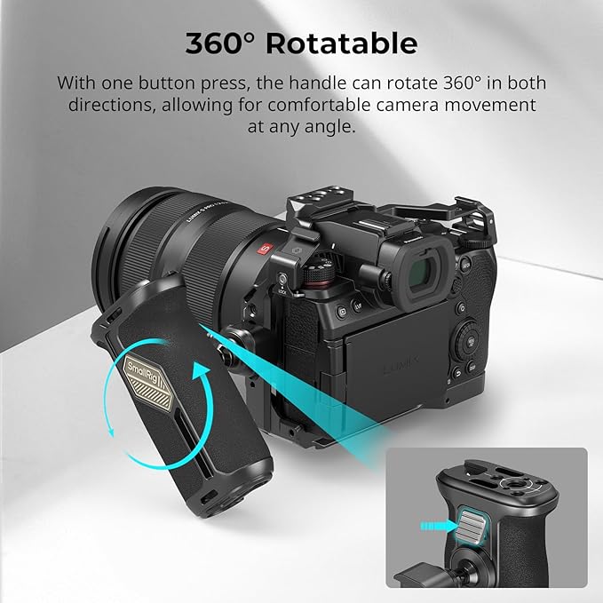 SmallRig Push-Button Rotating NATO Side Handle for Left and Right Hand, 360° Rotatable Side Handle with Anti-Slip Silicone, Camera Grip with Built-in Threaded holes, Wrist Strap Hole, Cold Shoe - 4359