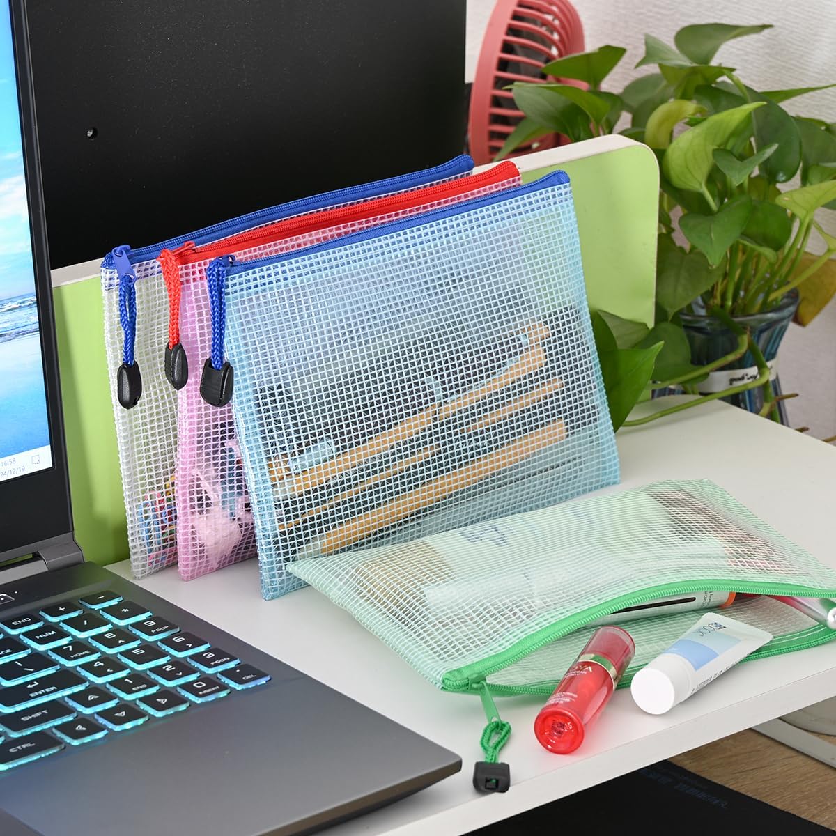 AUSTARK 20 Pcs Zipper File Bags, Plastic Mesh Pouch, Board Game Storage Bag, Waterproof Bags for Office School (B6 Size 7.6''x5.3'', Multicolored)