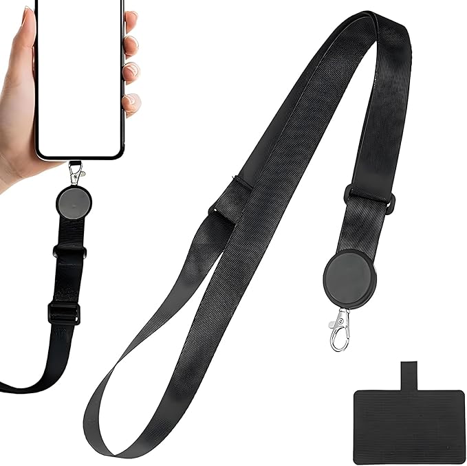 Phone Lanyard Crossbody Strap, Phone Lanyard Crossbody Wrist Strap, Adjustable Anti-Theft Phone Patch Lanyards for Most Smartphones,Universal Cell Phone Neck lanyard for Women and Men (Black)