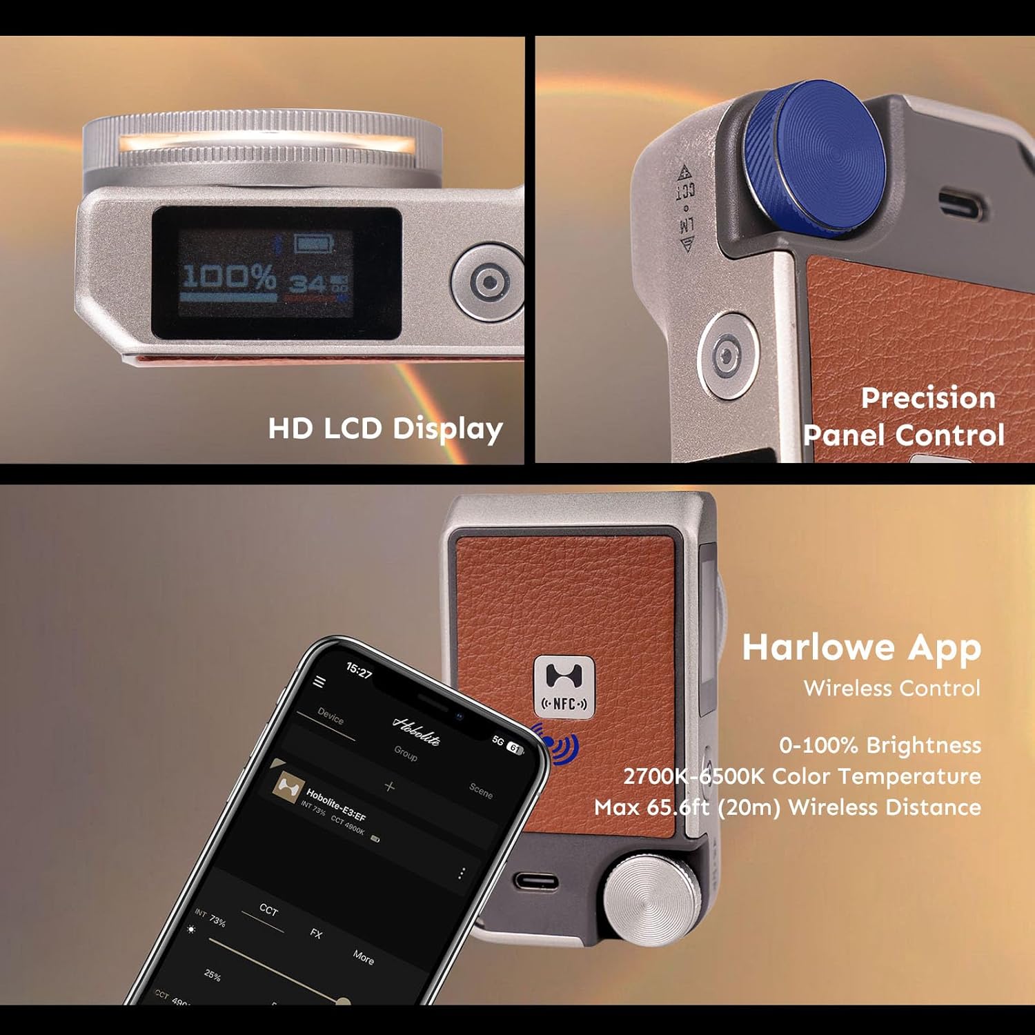 Iris Portable LED Photography Light Creator Kit with LCD Display, App Control, CRI/TLCI 96+, 2700-6500K Bi-Color On Camera Light for Content Creators, 5W