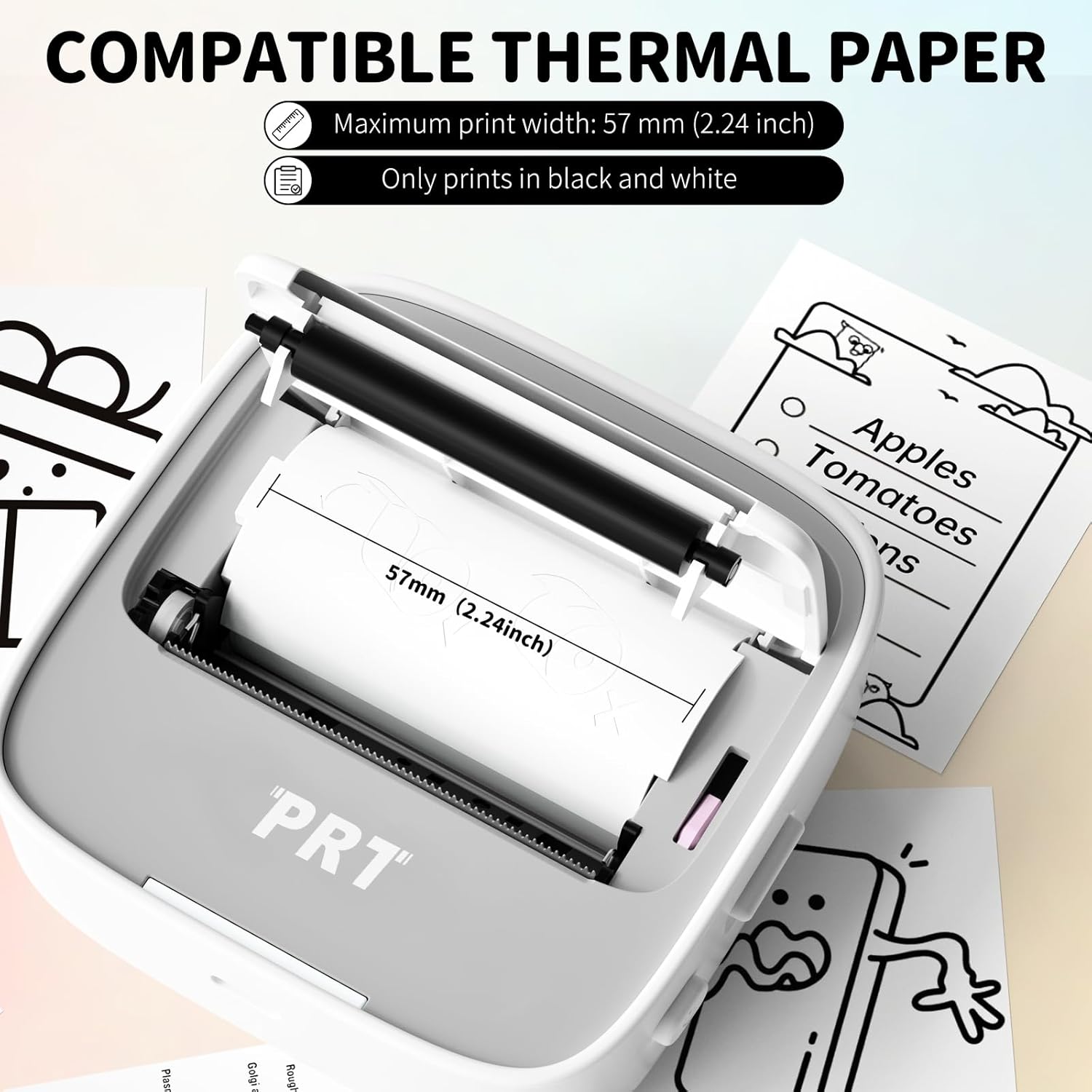 PRT Mini Sticker Printer, Portable Thermal Printer with 1 Roll Sticker Paper, Inkless Sticker Maker, Bluetooth Label Printer for Study Notes,Lists,Pictures,DIY Creations Small Printers for Home Use
