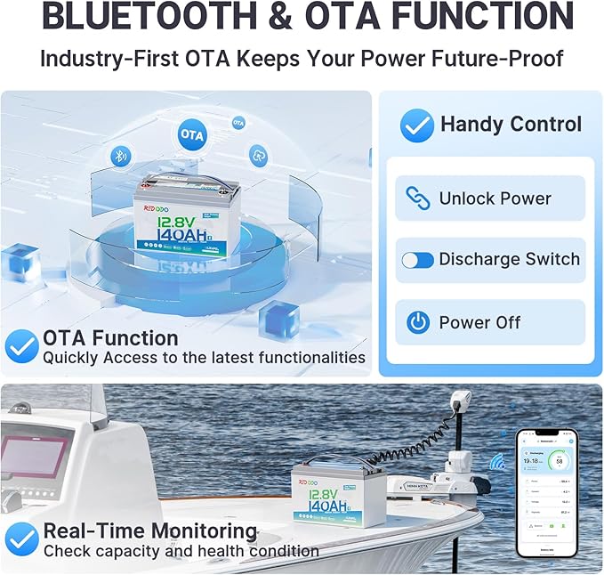 Redodo 12V 140Ah Dual Purpose Lithium Marine Battery, 1000CCA Group 31 Bluetooth Starting Battery with Self Heating, 3 Pack