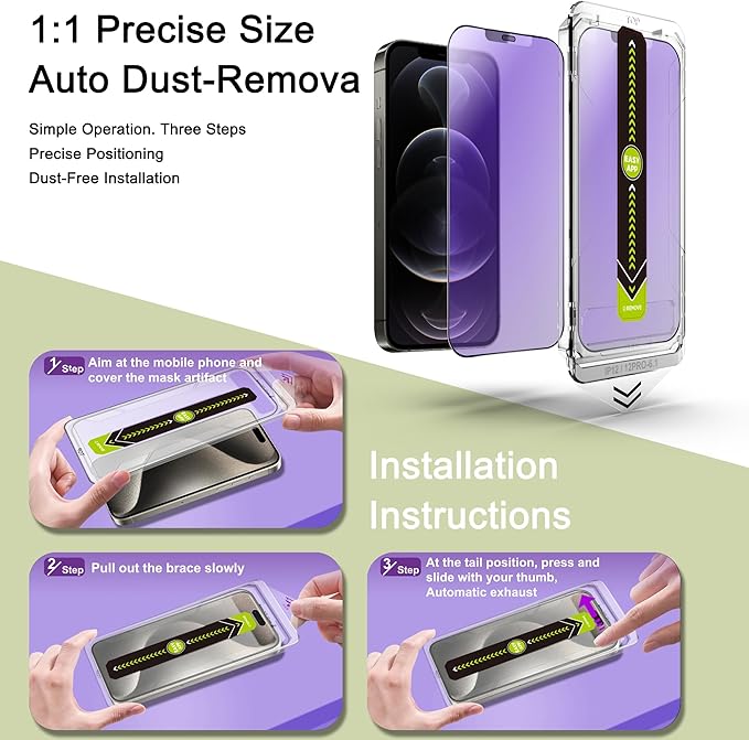 (2-Pack Anti Blue Light Matte Screen Protector for iPhone 12/12 Pro (6.1-Inch),9H Tempered Glass,Anti-Glare,Full Coverage,Anti-Fingerprint,Auto Dust Removal,Bubble-Free