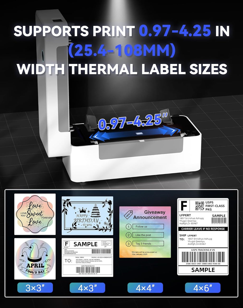 Bluetooth Thermal Label Printer, Wireless 4x6 Shipping Label Printer for Small Business & Shipping Package Compatible with Android, iOS, Windows & Mac, Used for Amazon, Ebay, Shopify, USPS Etc