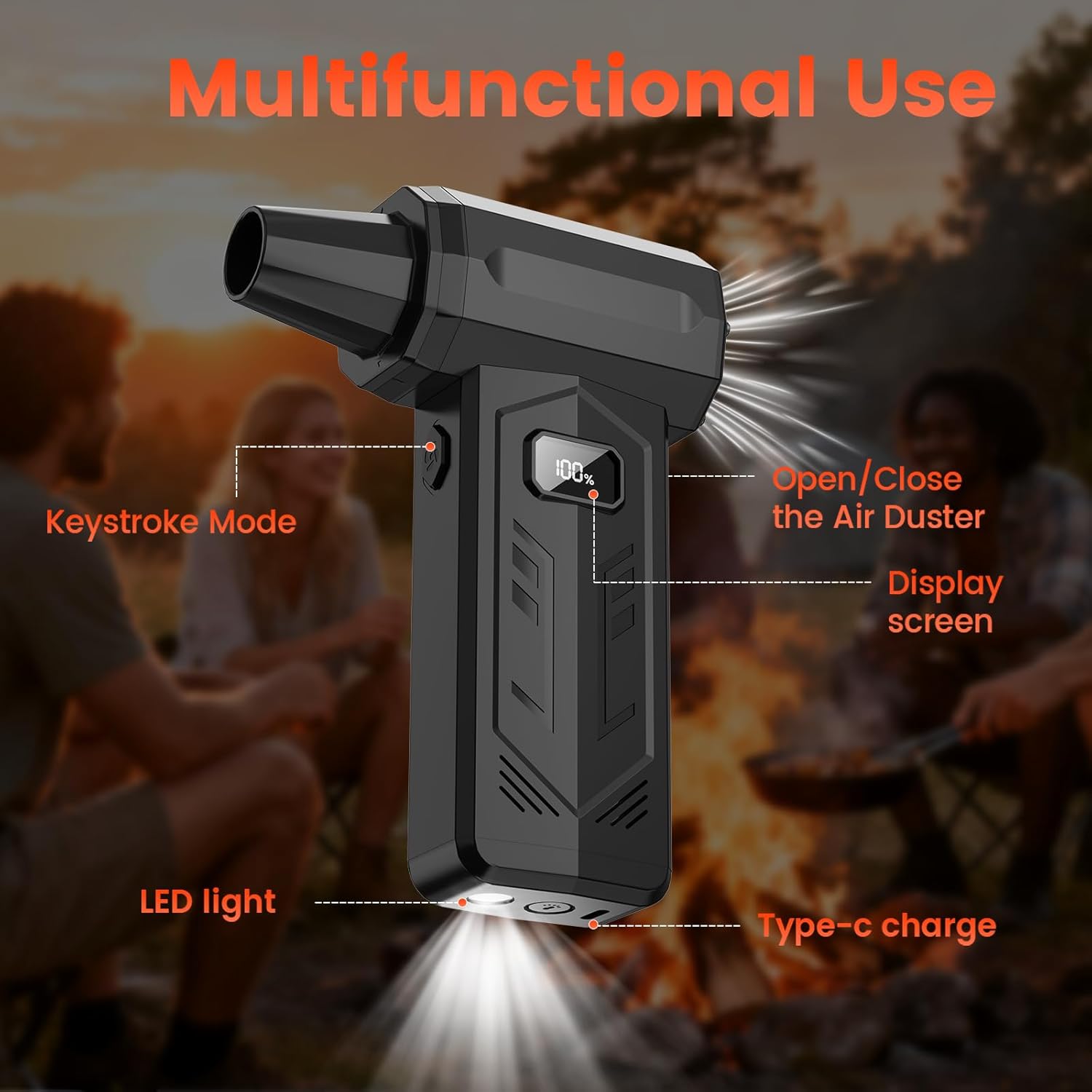 Compressed Air Duster,350,000RPM Turbo Jet Blower with LED Display and Light,4-Gear Adjustable Mini Air Broom,Electric Air Duster for Keyboard,PC,Car and Home,Replace Compressed Air Can (Black)