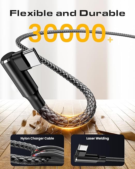 100W 2 Pack 3+6FT Type C to Type C Fast Charging Cable USBC to USBC Cord 90 Degree USB C Cable Right Angle for iPhone 16 15 Samsung Galaxy S24 S23 iPad MacBook Pixel USB C Charger