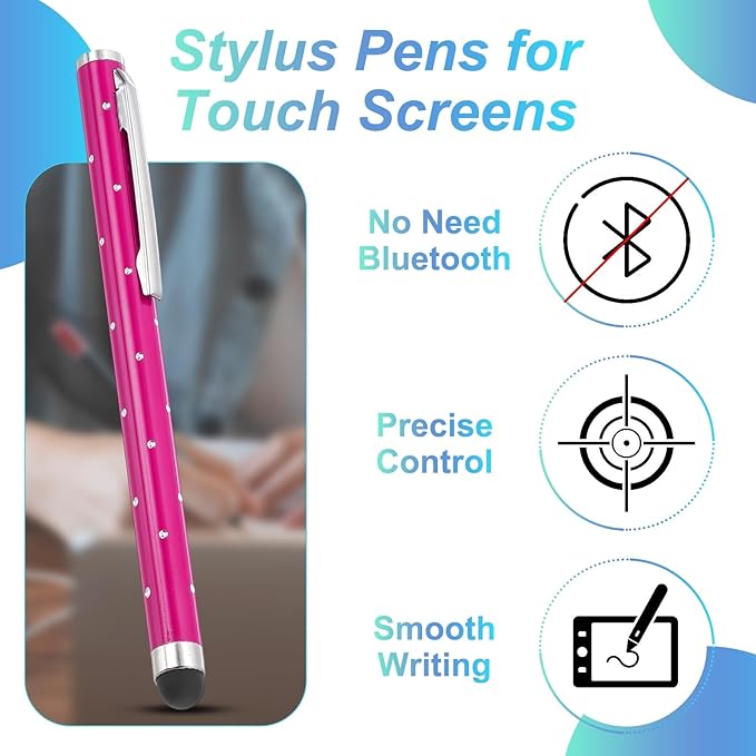PATIKIL Stylus Pens for Touch Screens, 6 Pcs High Precision Universal Bling Stylus Crystal Metal Capacitive Pen for Touch Screen Devices Phone Tablets Laptop, Rose Red