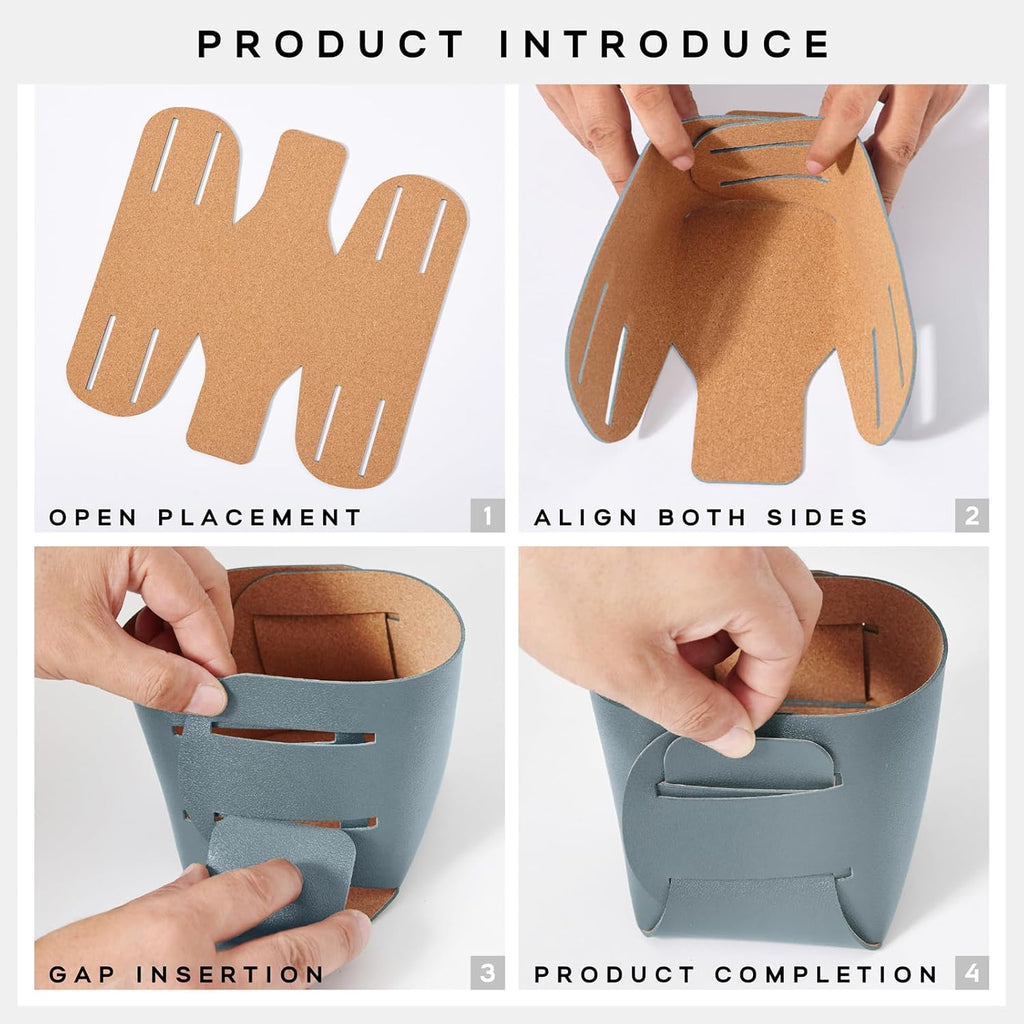 HOMIEAZICOZI 2-Pack Cork Leather Desk Accessories Storage - Pencil Pen Holder - Makeup Brush Holder Organizer - Stylish Addition to Home Decor (Light Blue)