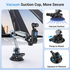 Geyo Camera Suction Cup Mount, Aluminum Alloy Multi-Function Shock Absorber Arm Stabilizer, 4" Vacuum Suction Cup, 1/4" Mounting Holes Car Mount for Insta 360 X4, for DJI Pocket 3, for GoPro, Silver