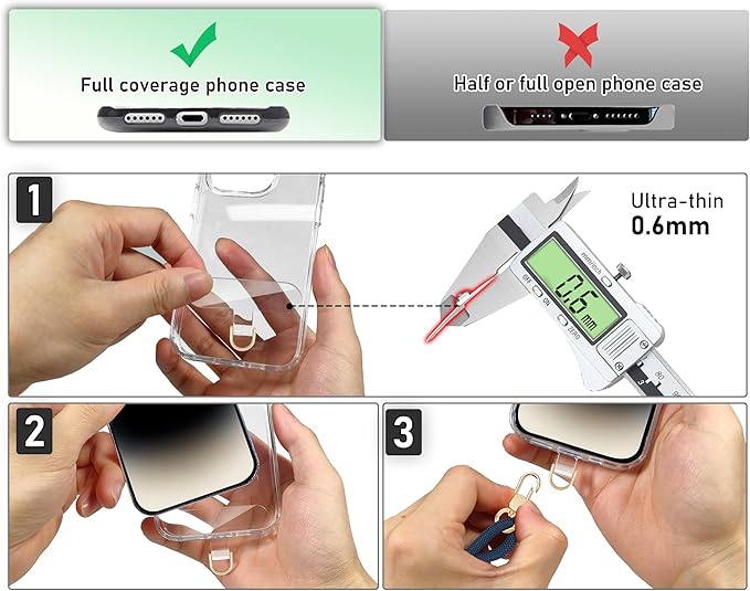 Cell Phone Lanyard Adjustable Crossbody Phone Lanyard *1 Phone Wrist Strap *1 with Deluxe Gold Matal Buckle + Clear Tether Tabs *2 for Shopping Travelling Hiking(Dark Blue)