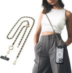 MAGEASY Crossbody Phone Chain Strap - Universal Metal Crossbody Phone Lanyard With Adjustable Length, Chic Cell Phone Necklace Phone Strap for iPhone & Android Phones - Modern Gold Metal