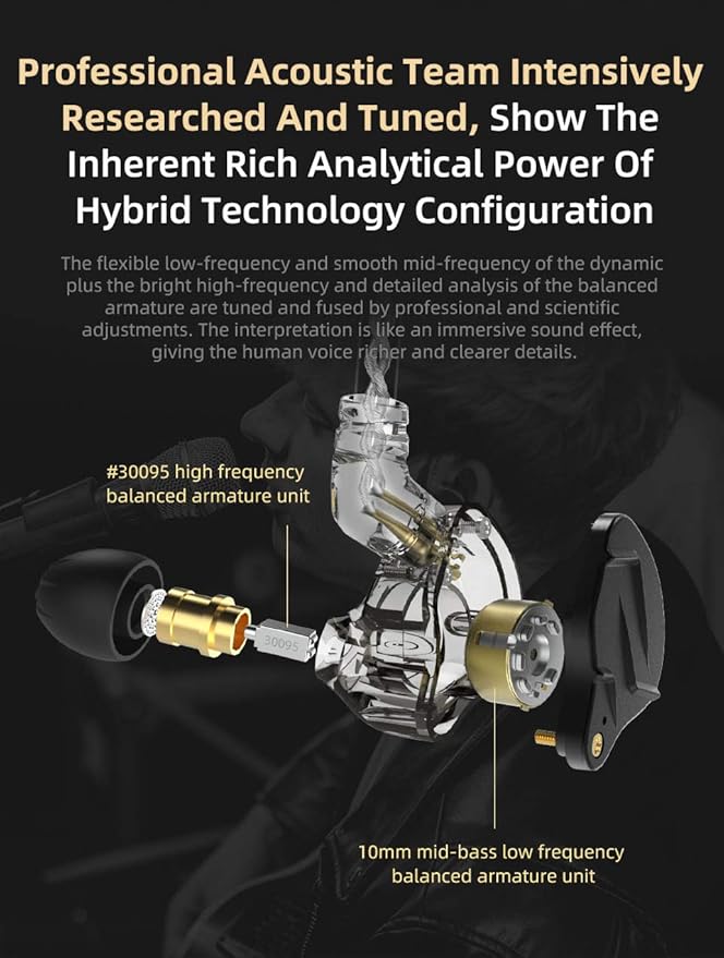 KZ ZSN PRO X in Ear Monitor Headphones Gaming Earbuds, High Fidelity Wired Earbuds, Hybrid Dual Driver IEMS Earphones with 1BA 1DD Detachable Tangle-Free Cable for Computer Tablet (Gold, with Mic)